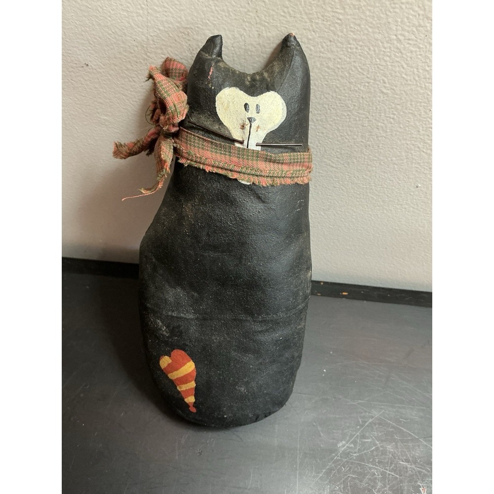 Vintage Primitive Folk Art Black Cat 8" Cottage Core